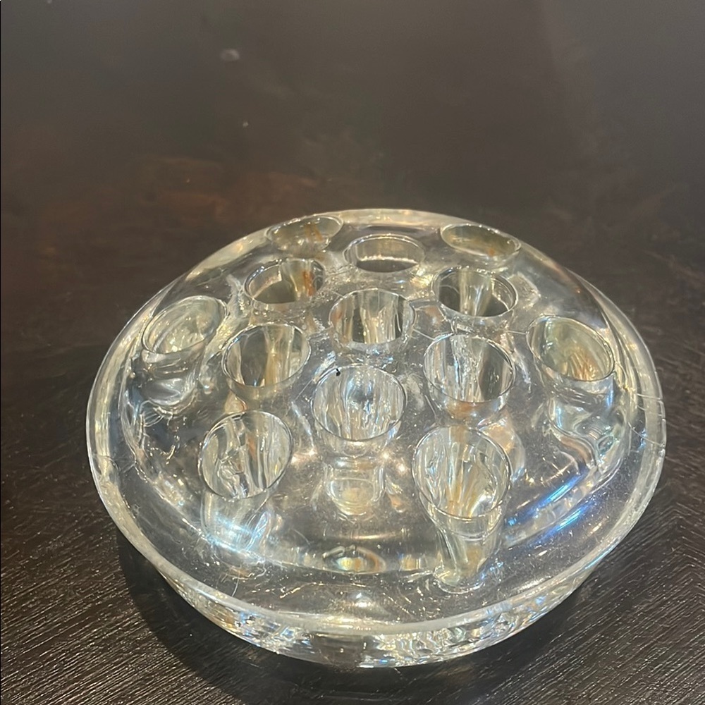 Clear Glass Flower Frog vintage heavy